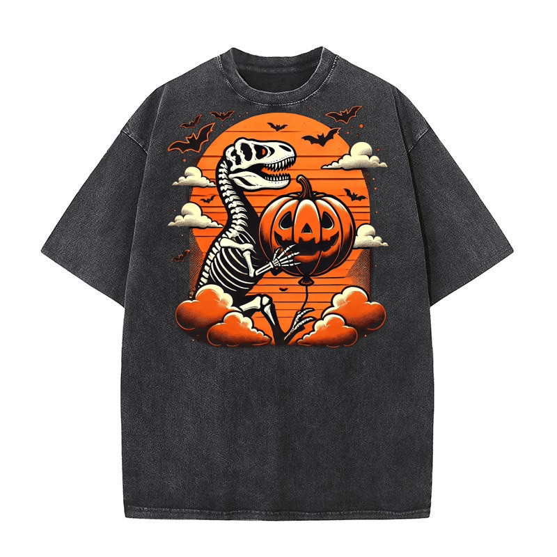 Halloween Dinosaur Skeleton 07 Washed T-Shirt