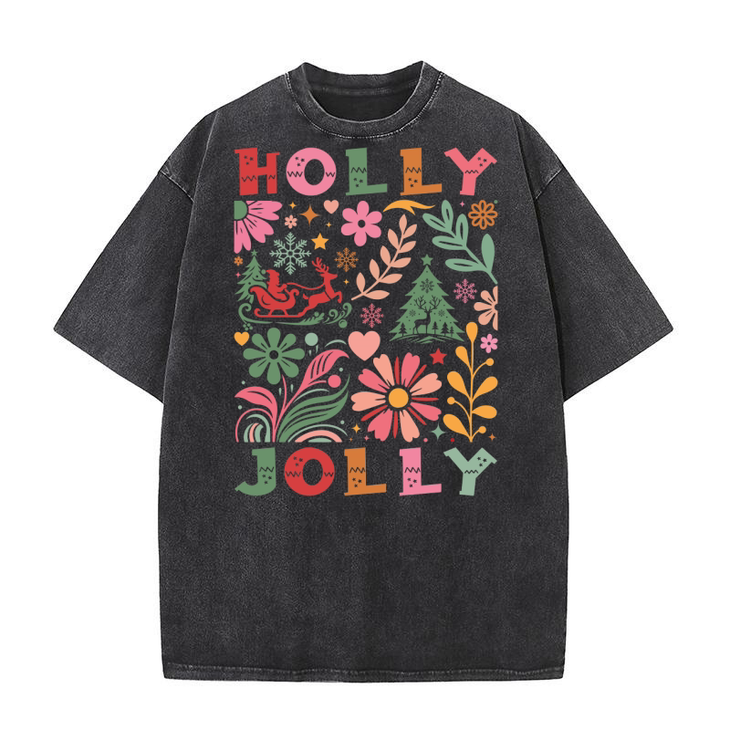 Holly Jolly  Boho Flowers 02 Washed T-Shirt