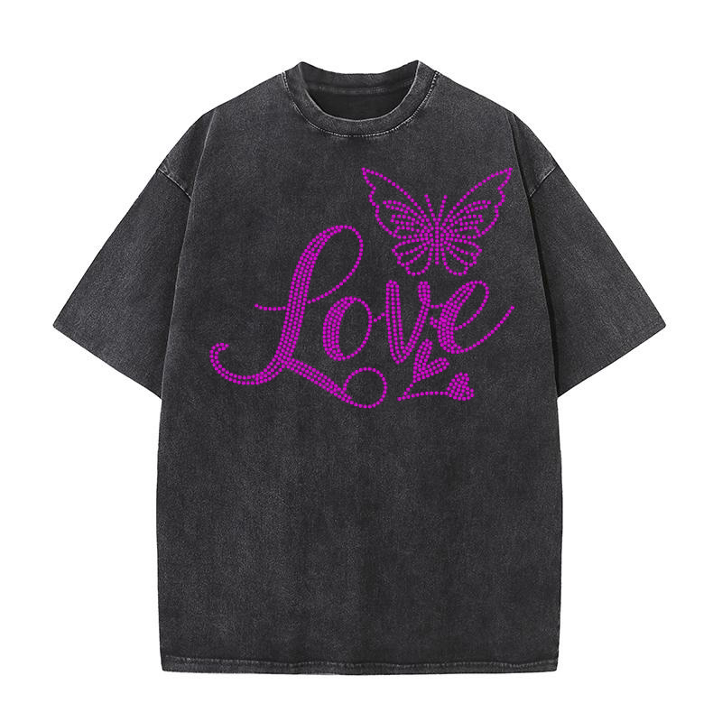 LOVE Rhinestone Template Washed T-Shirt