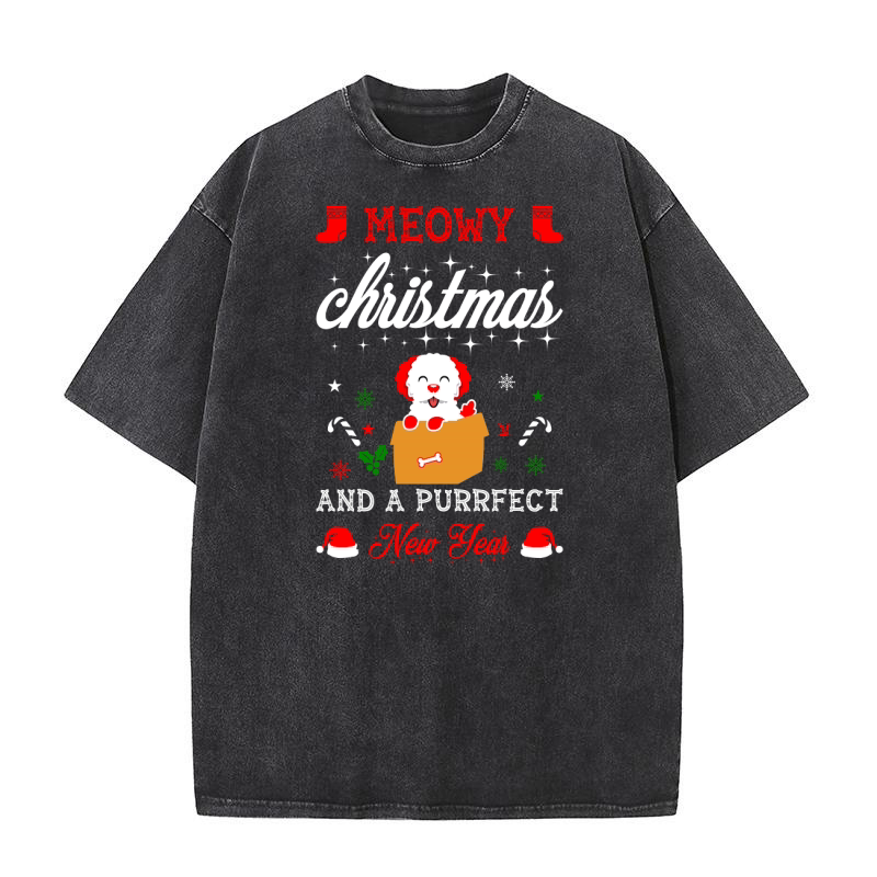 Meowy Christmas and a Purrfect New Year Washed T-Shirt