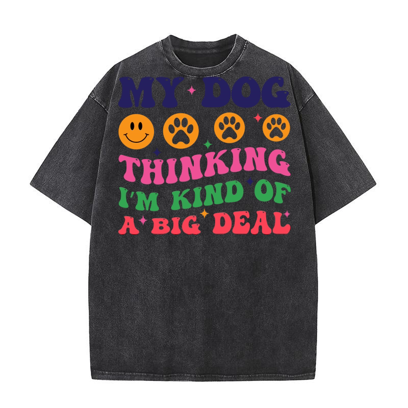 my dog thinking im kind of a big deal Washed T-Shirt