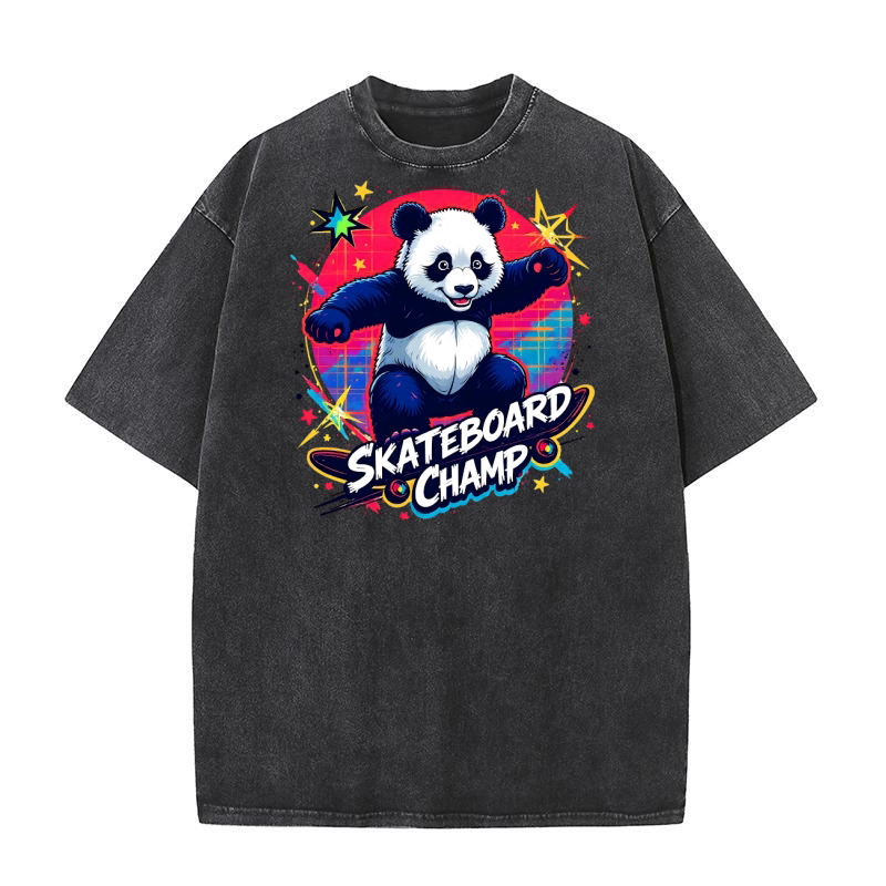 Skateboarding Champ Panda Washed T-Shirt