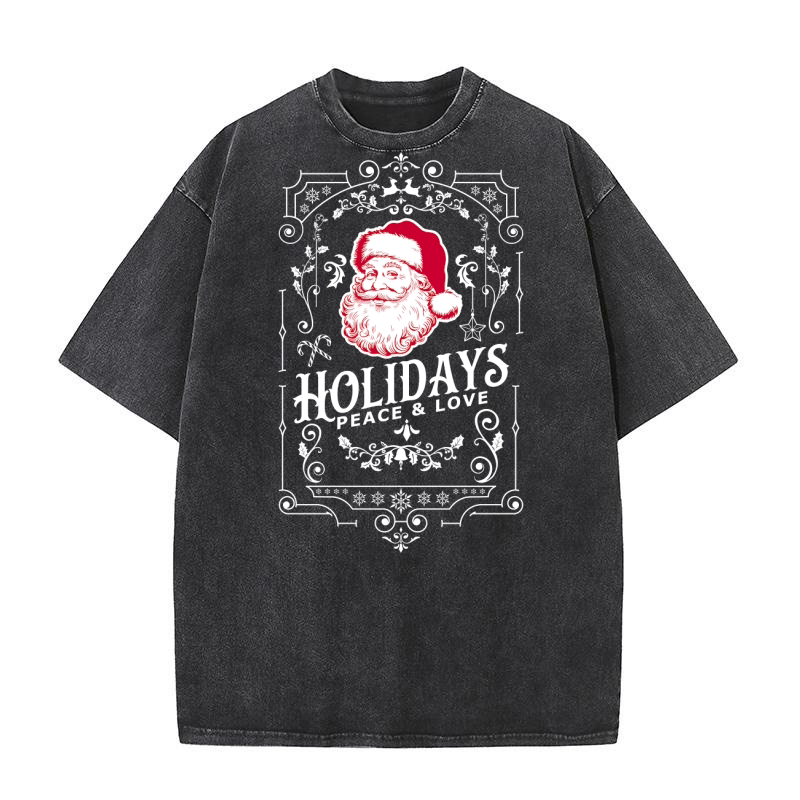 Vintage Christmas  holidays peace and love white 7 red Washed T-Shirt