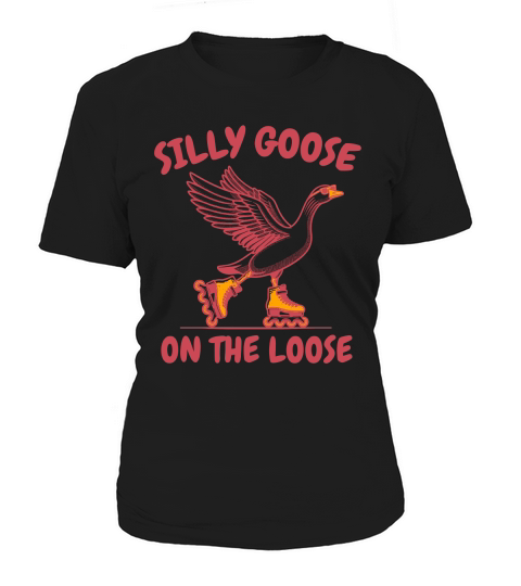 Goose Playing Retro Rollerblade L Red Women's T-Shirt