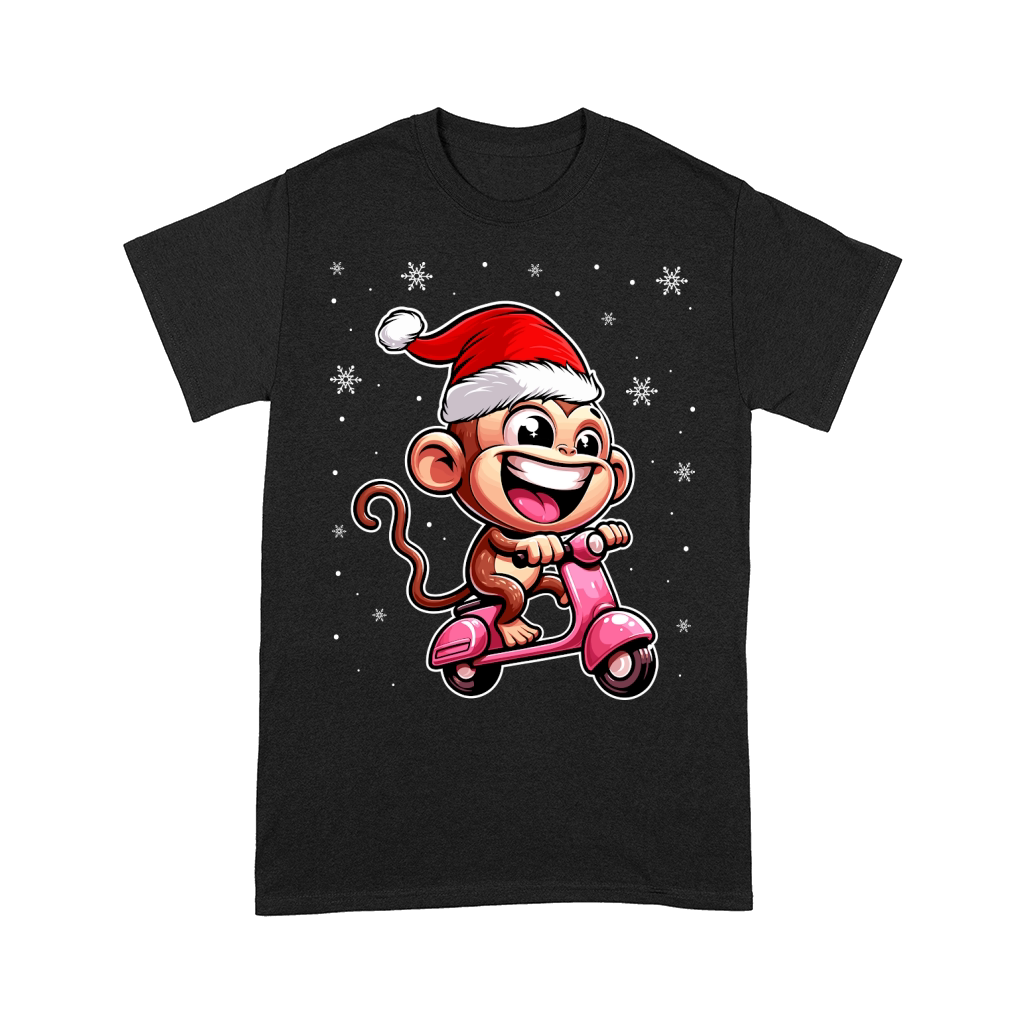 adorable monkey Riding Scooter wearing santa hat 1 Comfort T-shirt