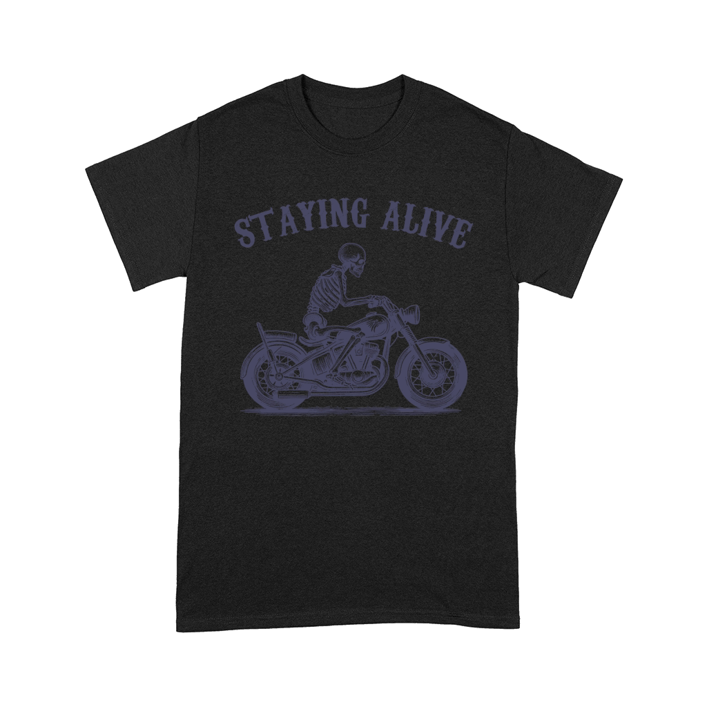 Staying Alive Skeleton riding Motorcycle L V2 vViolet Comfort T-shirt