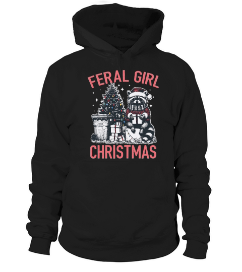 Feral Girl Christmas Raccoon D Color Red2 Hoodie Unisex