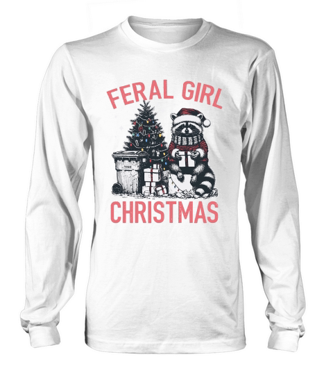 Feral Girl Christmas Raccoon D Color Red2 Long sleeved Unisex