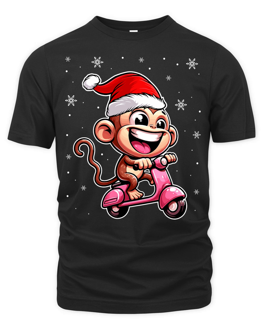 adorable monkey Riding Scooter wearing santa hat 1 Organic Unisex T-shirt