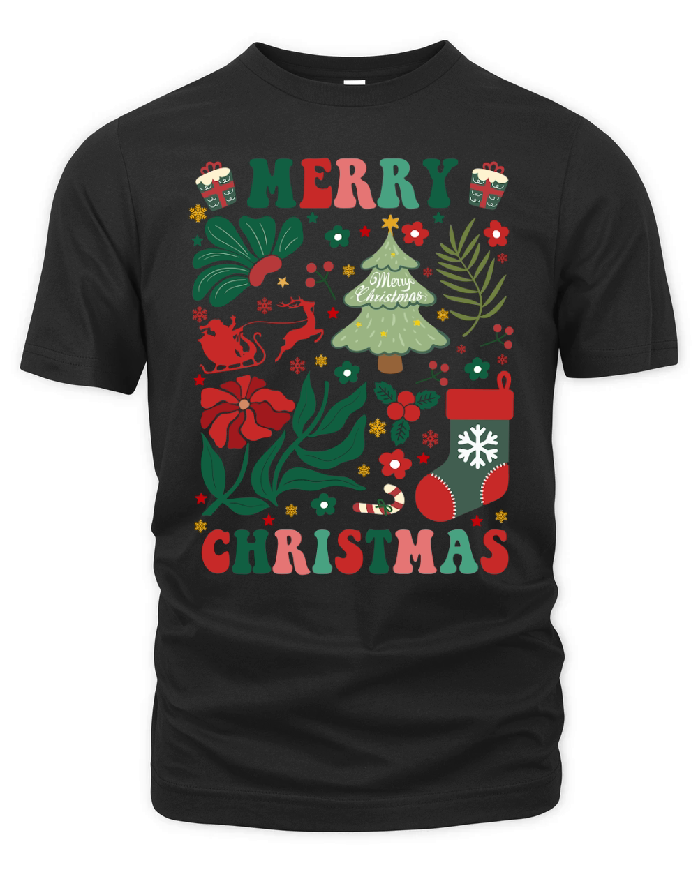 Boho Floral Merry Christmas 8 Organic Unisex T-shirt