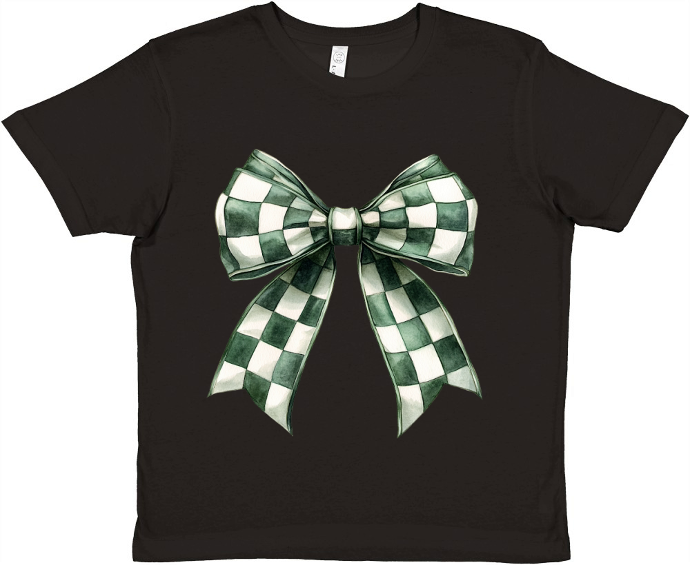Green Christmas Checkered Bow Premium Kids Crewneck T-shirt