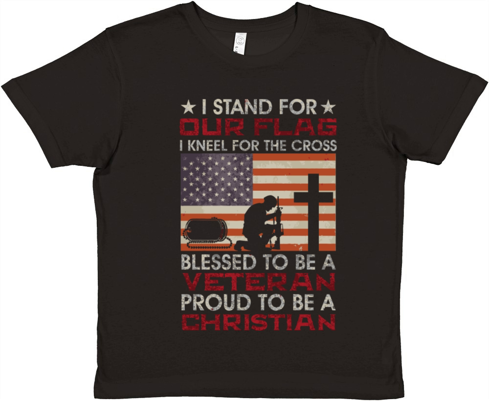 I Stand For Our Flag I Kneel For The Cross Proud V Premium Kids Crewneck T-shirt