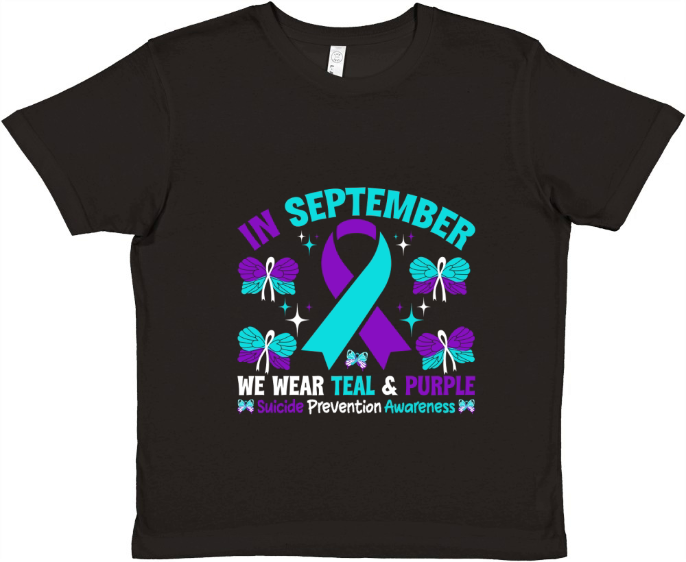 In September We Wear Teal & Purple Suicide Prevention Awareness Premium Kids Crewneck T-shirt