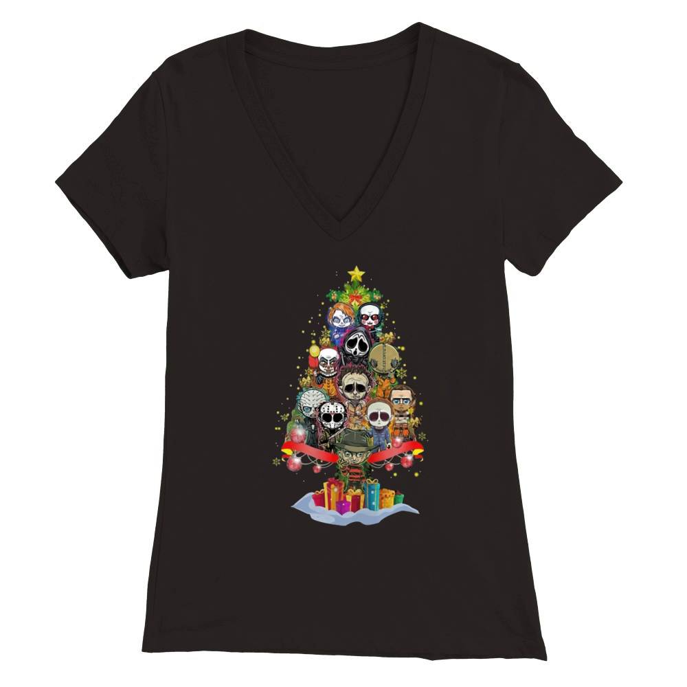 Christmas Tree Horror Character Merry Christmas Premium Womens V-Neck T-shirt