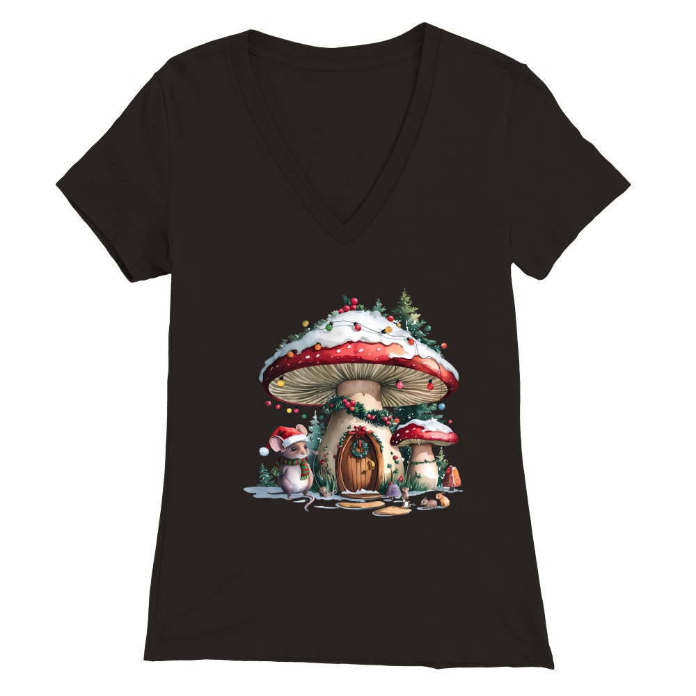 Magical Mushroom Christmas Premium Womens V-Neck T-shirt