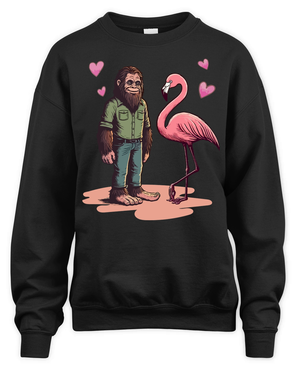 65.Bigfoot Sasquatch And Flamingo With Love Unisex Premium Crewneck Sweatshirt