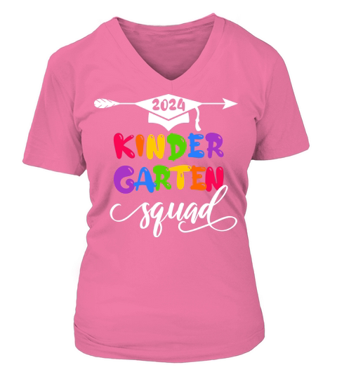 2024 Kindergarten Squad cap with arrow white text V-neck T-Shirt Woman
