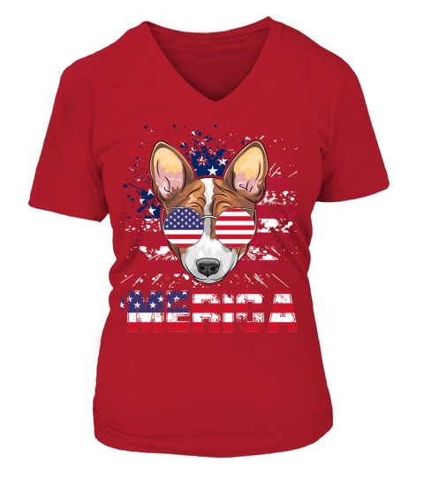 American Flag Merica Pug V-neck T-Shirt Woman