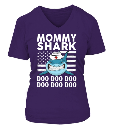 Mommy Shark Nurse V-neck T-Shirt Woman
