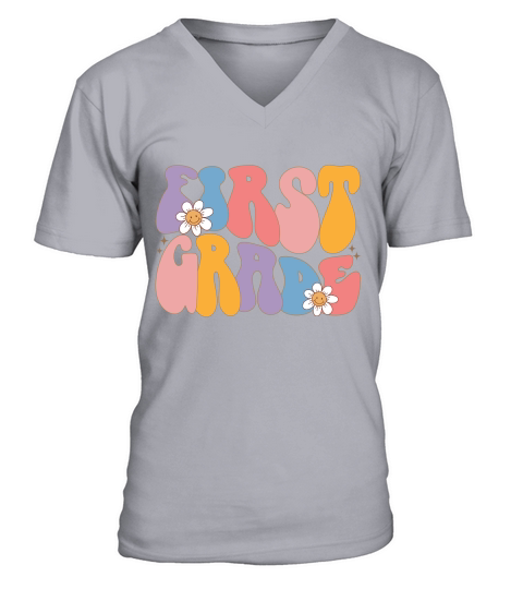 first grade wave daisy V-Neck T-shirt