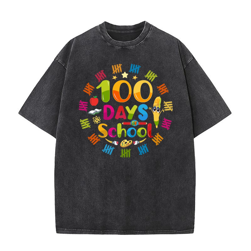 100 Days of School 4 05 Washed T-Shirt