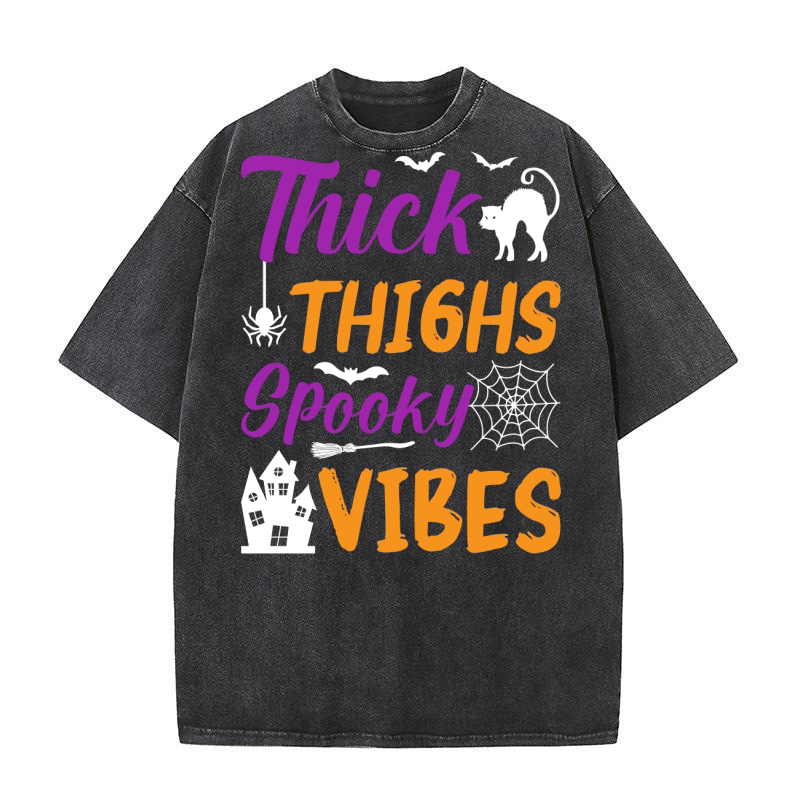 140. Thick Thighs Spooky Vibes Washed T-Shirt
