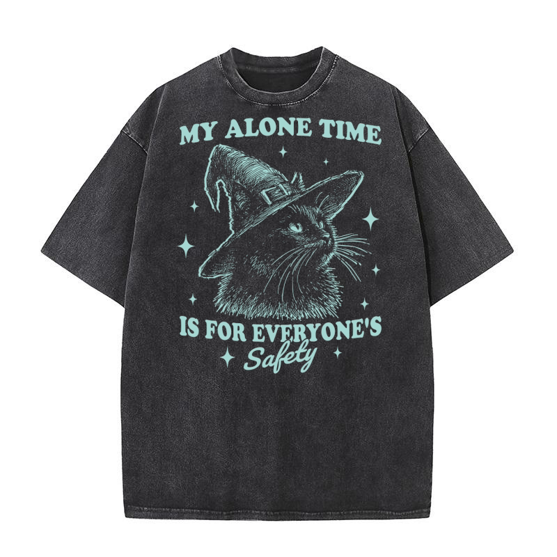Cat Witch Hat Halloween D Green Washed T-Shirt
