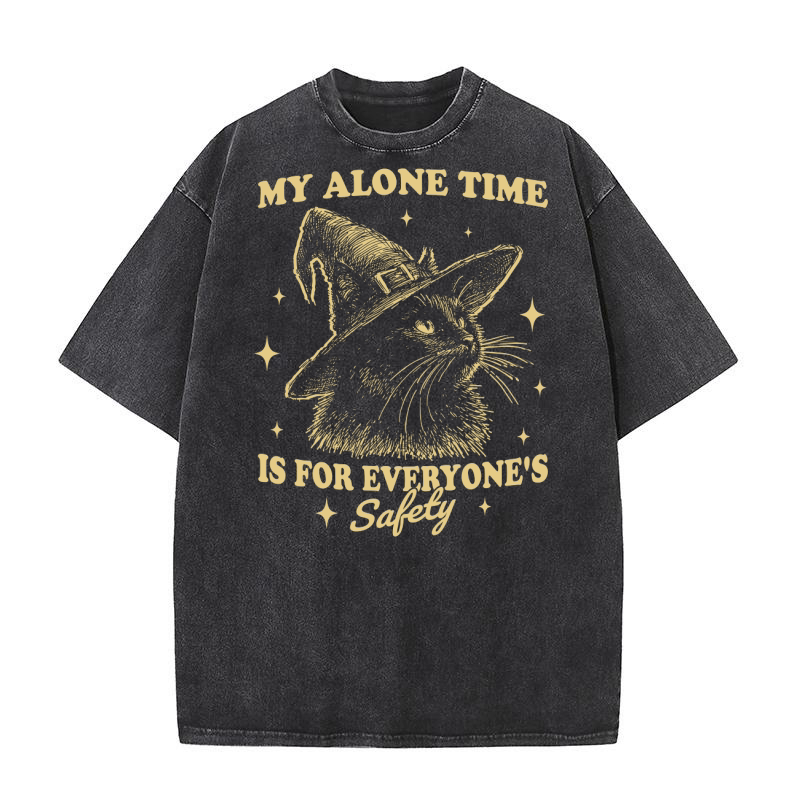 Cat Witch Hat Halloween D Yellow Washed T-Shirt