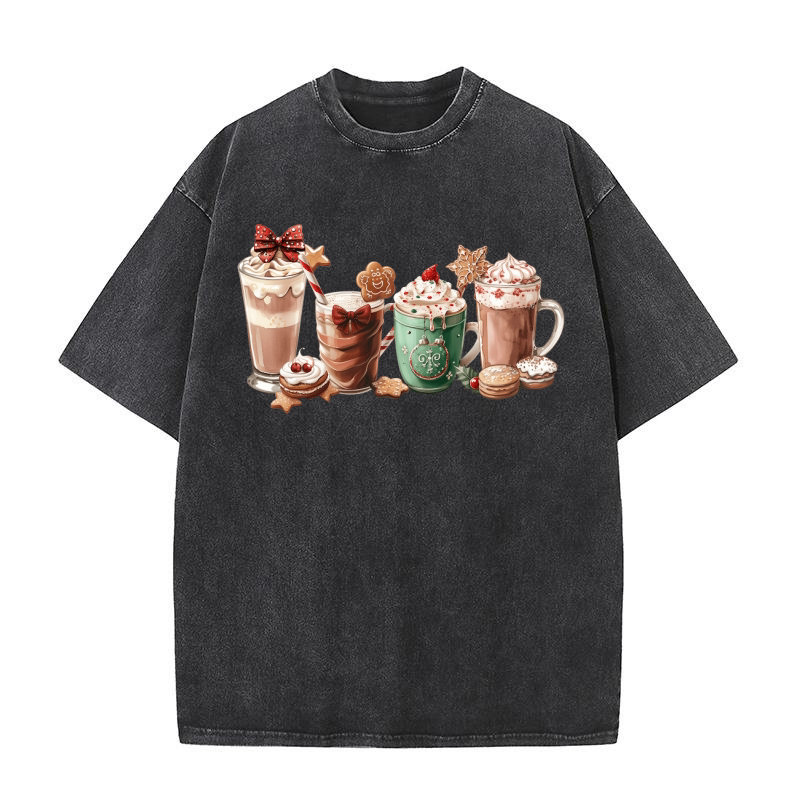 Christmas Cocoa Coffee Cookies Washed T-Shirt