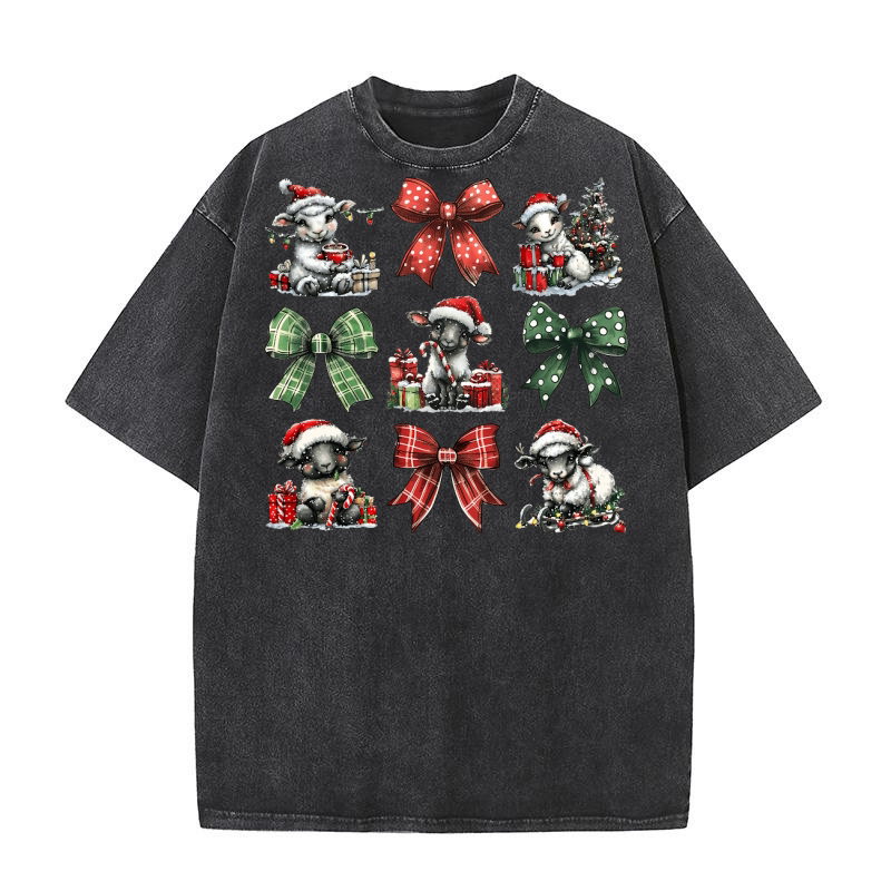 Christmas Coquette Bow Lamb Washed T-Shirt