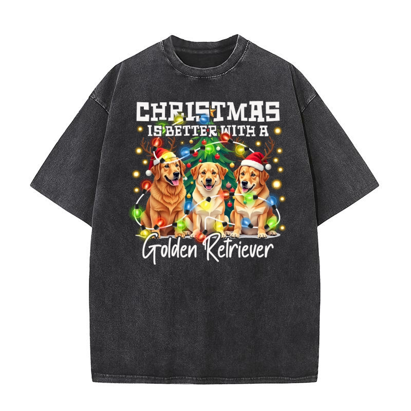 christmas is better with a golden retriever Washed T-Shirt