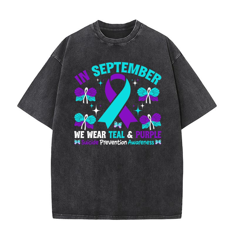 In September We Wear Teal & Purple Suicide Prevention Awareness Washed T-Shirt
