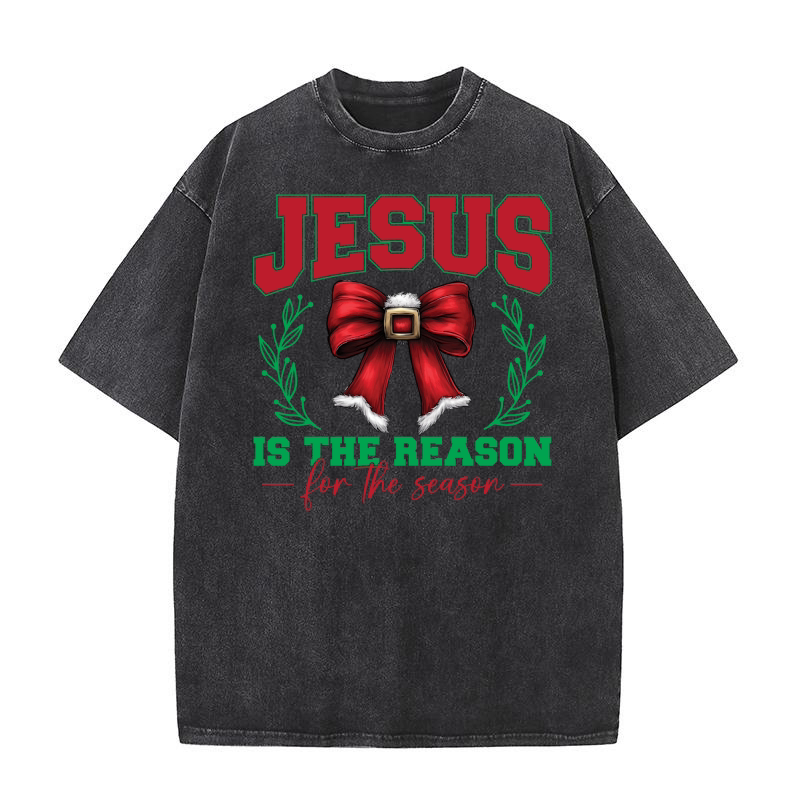 Jesus 18 The Reason Christian Christmas Bow 03 Washed T-Shirt