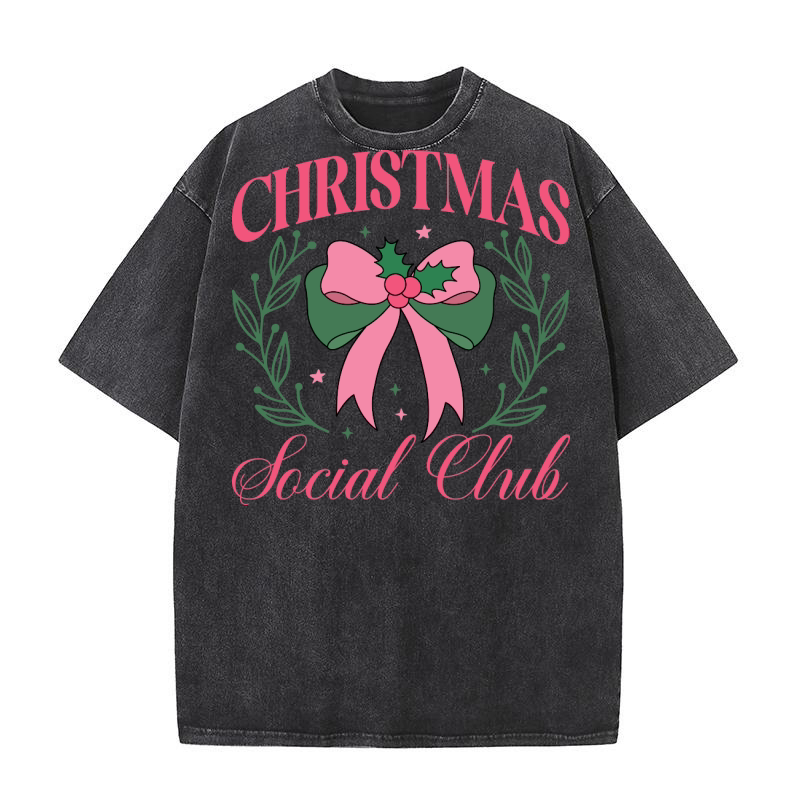 Pink Christmas Social Club Coquette Bow Washed T-Shirt