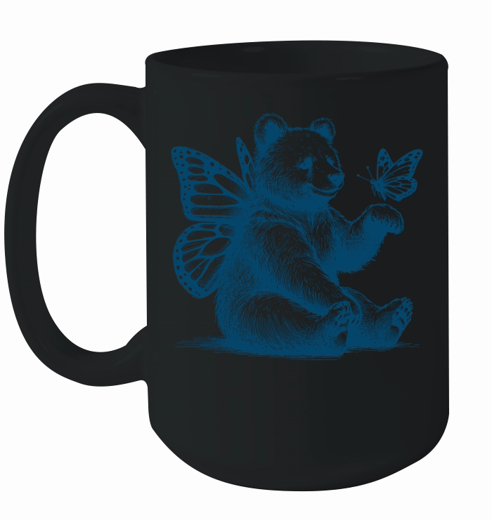 Bear With Butterfly Wings Vintage L Blue Ceramic Mug