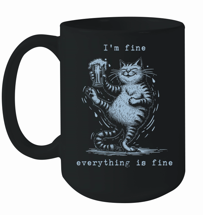 Im Fine Everything is Fine Drunker Cat D Retro Grey Ceramic Mug