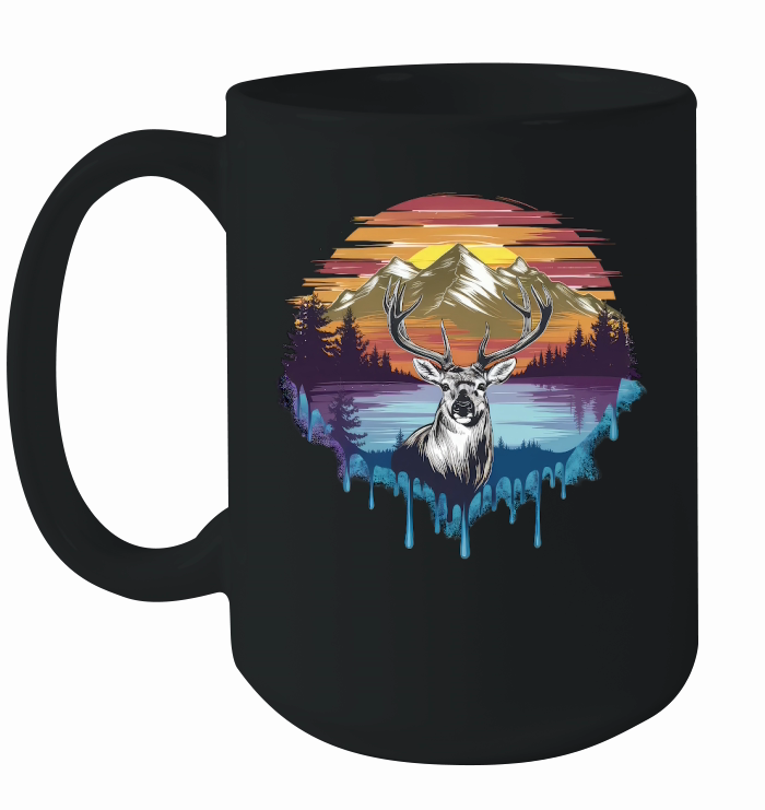 Majestic Deer with Mountain Sunset Ceramic Mug