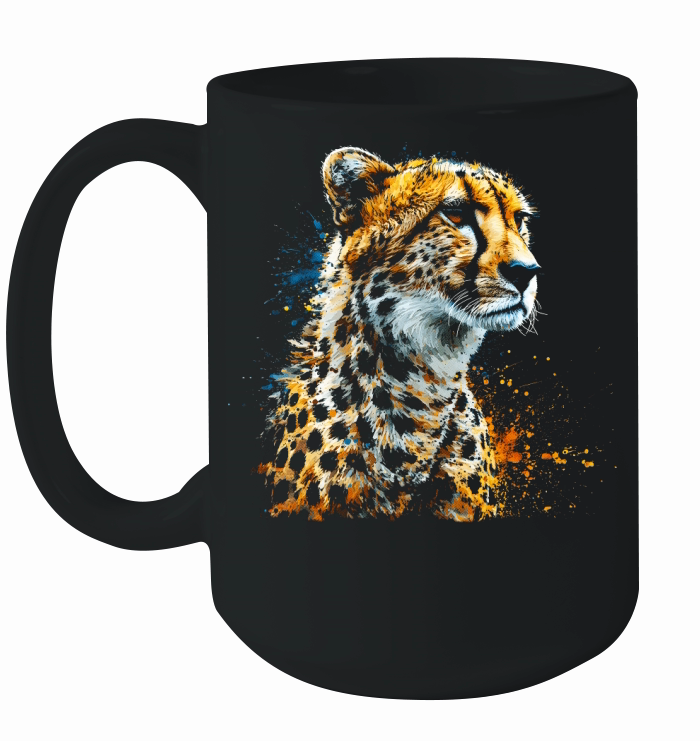 Majestic Leopard with Artistic Paint Splatter Ceramic Mug