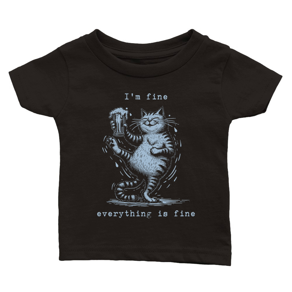Im Fine Everything is Fine Drunker Cat D Retro Grey Classic Baby Crewneck T-shirt