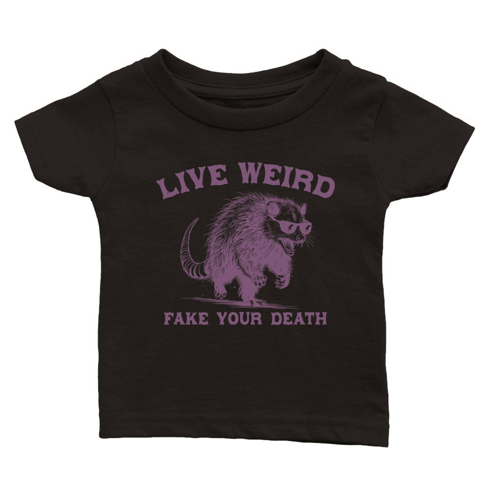 Live Weird Fake Your Death Possum L Purple Classic Baby Crewneck T-shirt