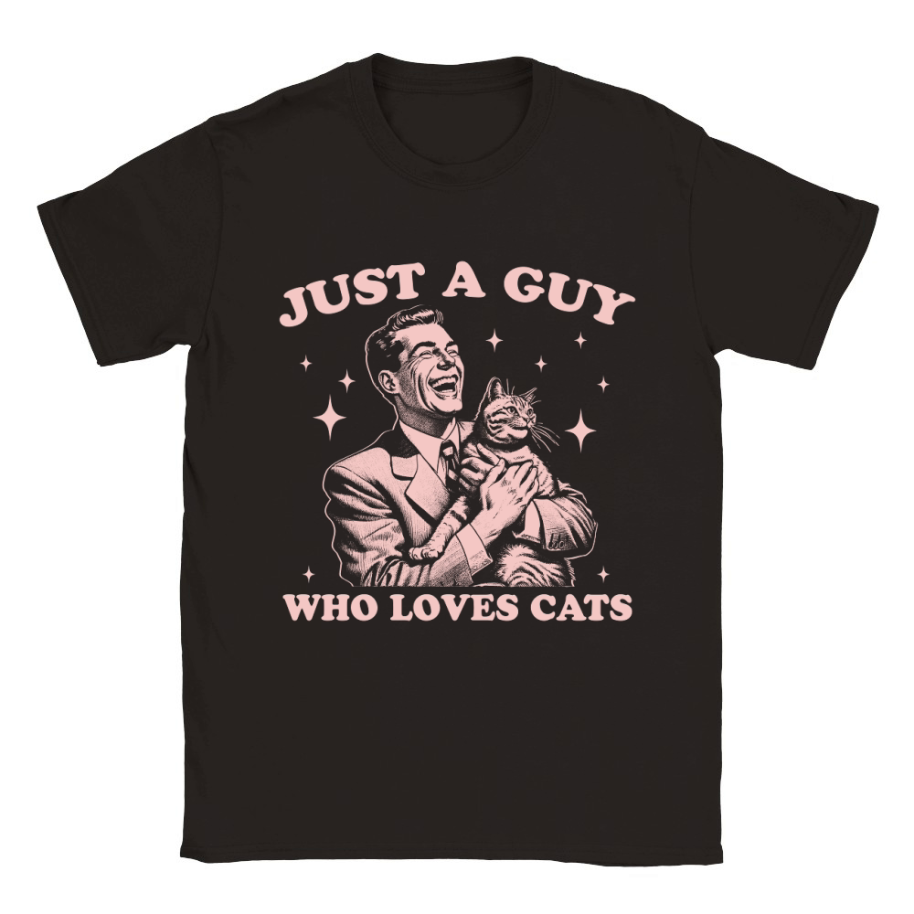 Just A Guy Who Loves Cats D Pink Classic Kids Crewneck T-shirt