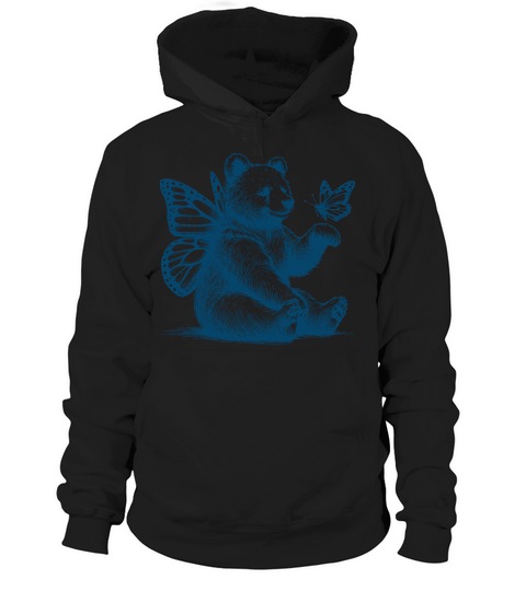 Bear With Butterfly Wings Vintage L Blue Hoodie Unisex