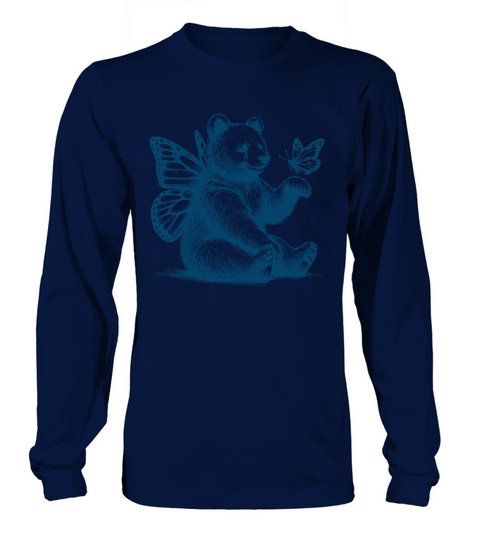 Bear With Butterfly Wings Vintage L Blue Long sleeved Unisex