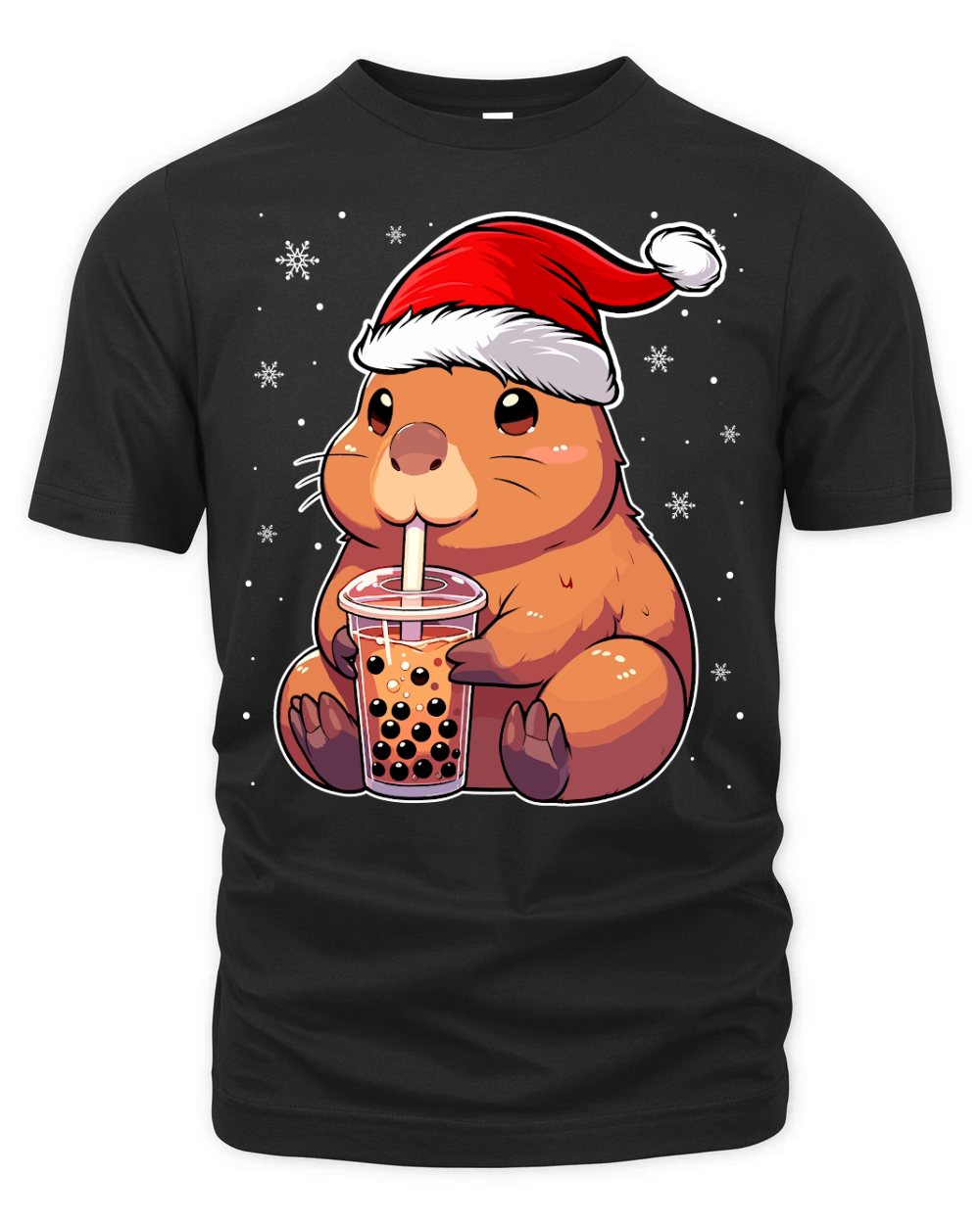 adorable acapybara drinking boba tea wearing santa hat 2 Organic Unisex T-shirt