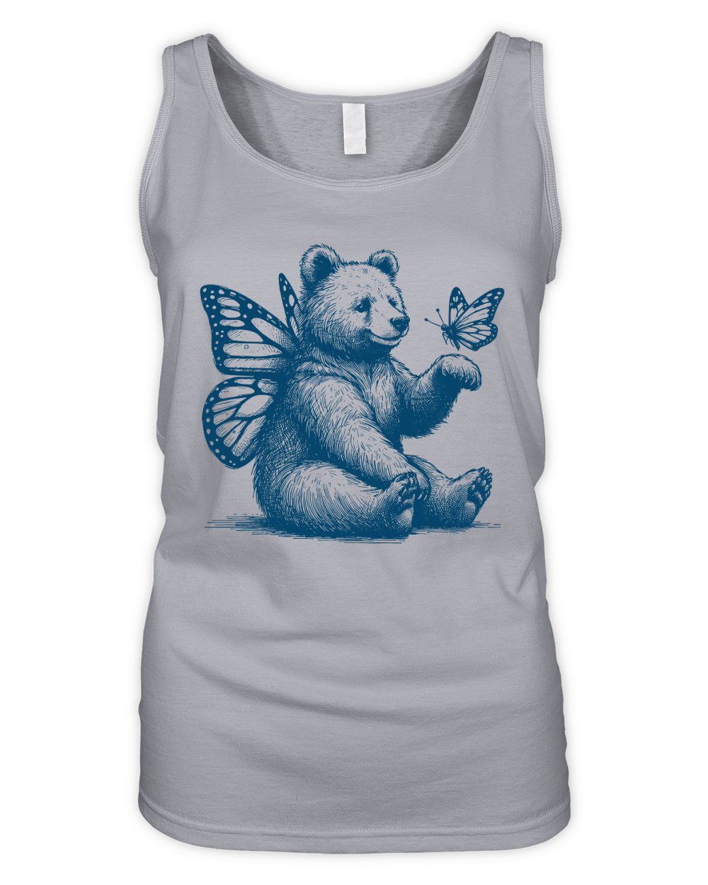 Bear With Butterfly Wings Vintage L Blue Organic Women's Tank Top