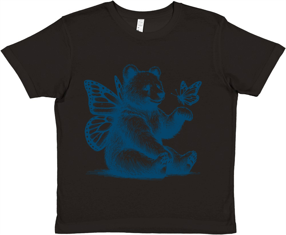 Bear With Butterfly Wings Vintage L Blue Premium Kids Crewneck T-shirt