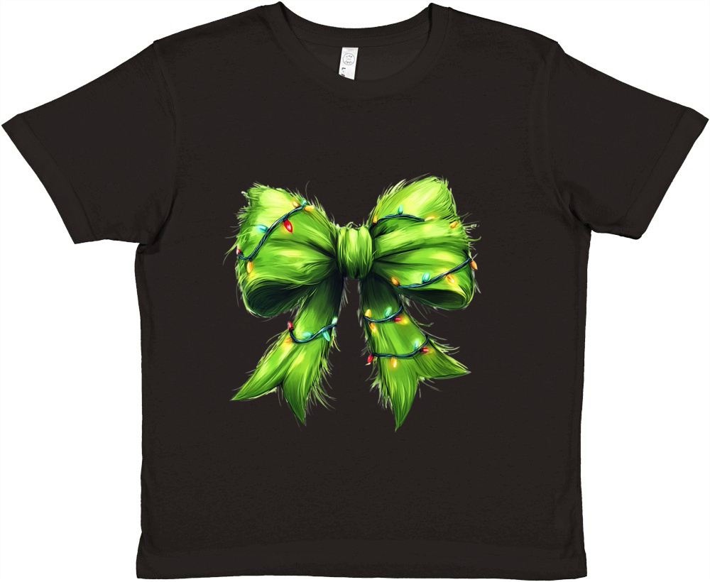 Green Fur Coquette Bow Christmas 2 Premium Kids Crewneck T-shirt