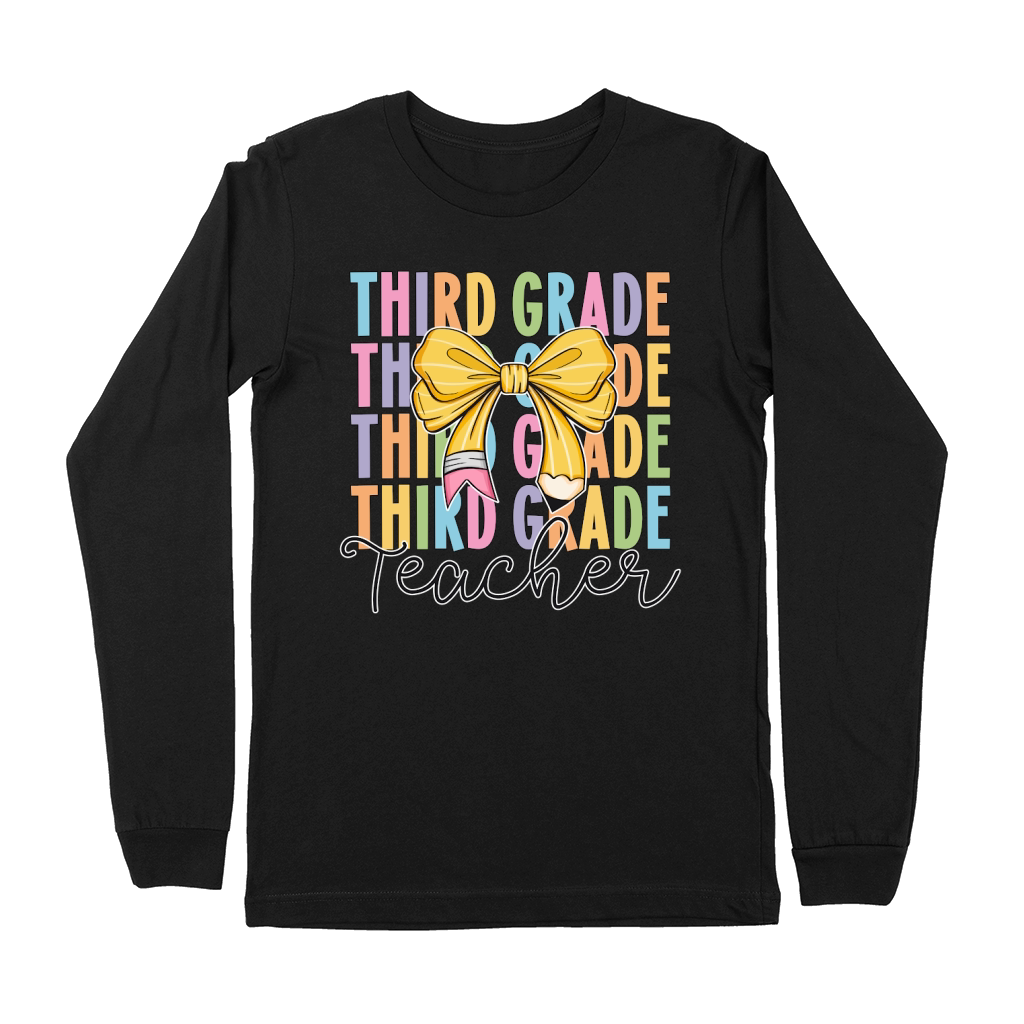 3rd grade teacher bow Premium Long Sleeve