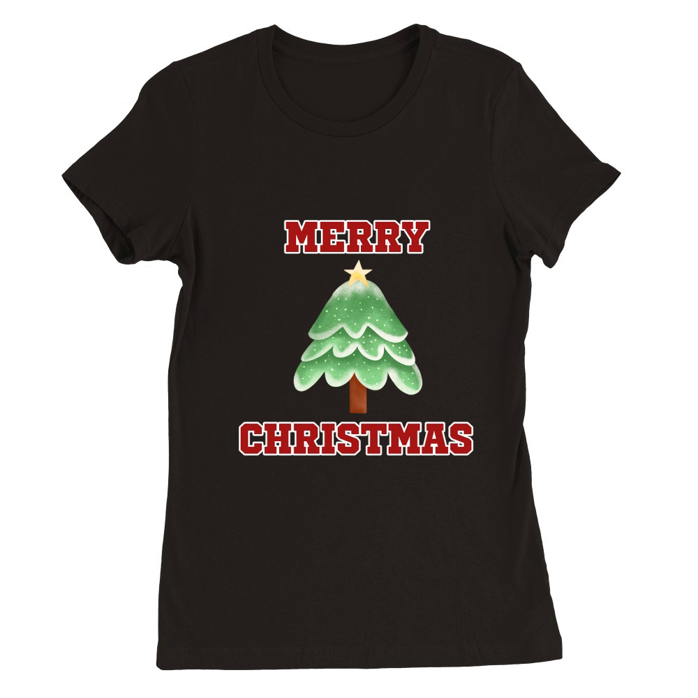 Christmas tree with snow star at top Merry Christmas 8 Premium Womens Crewneck T-shirt