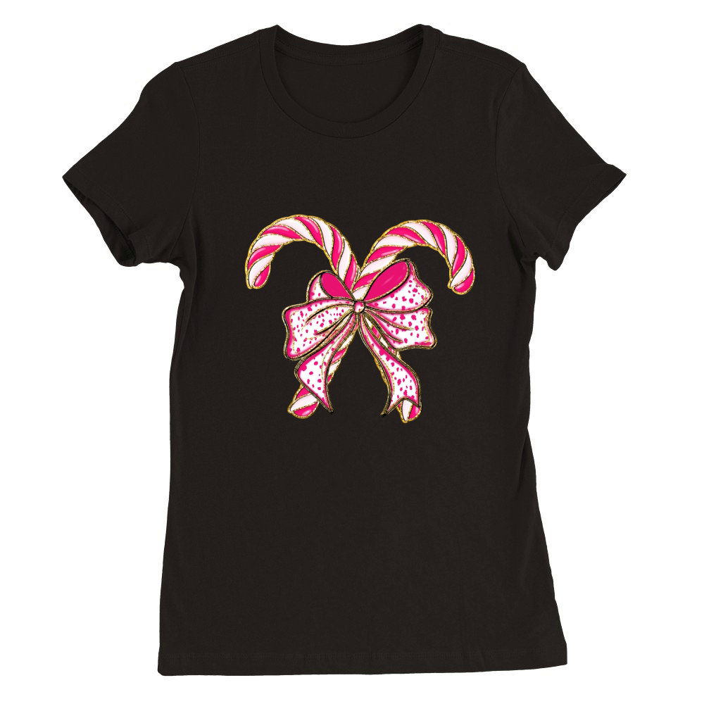 Colorful Coquette Glitter Candy Cane Premium Womens Crewneck T-shirt